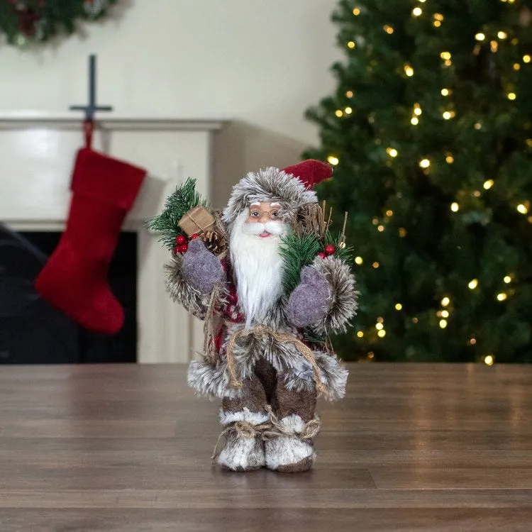 12" Standing Outdoor Santa Christmas Figurine with Fur Boots and Presents