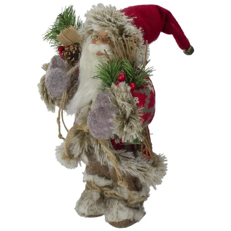 12" Standing Outdoor Santa Christmas Figurine with Fur Boots and Presents