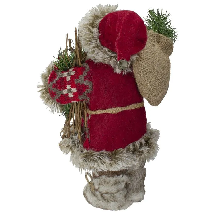 12" Standing Outdoor Santa Christmas Figurine with Fur Boots and Presents