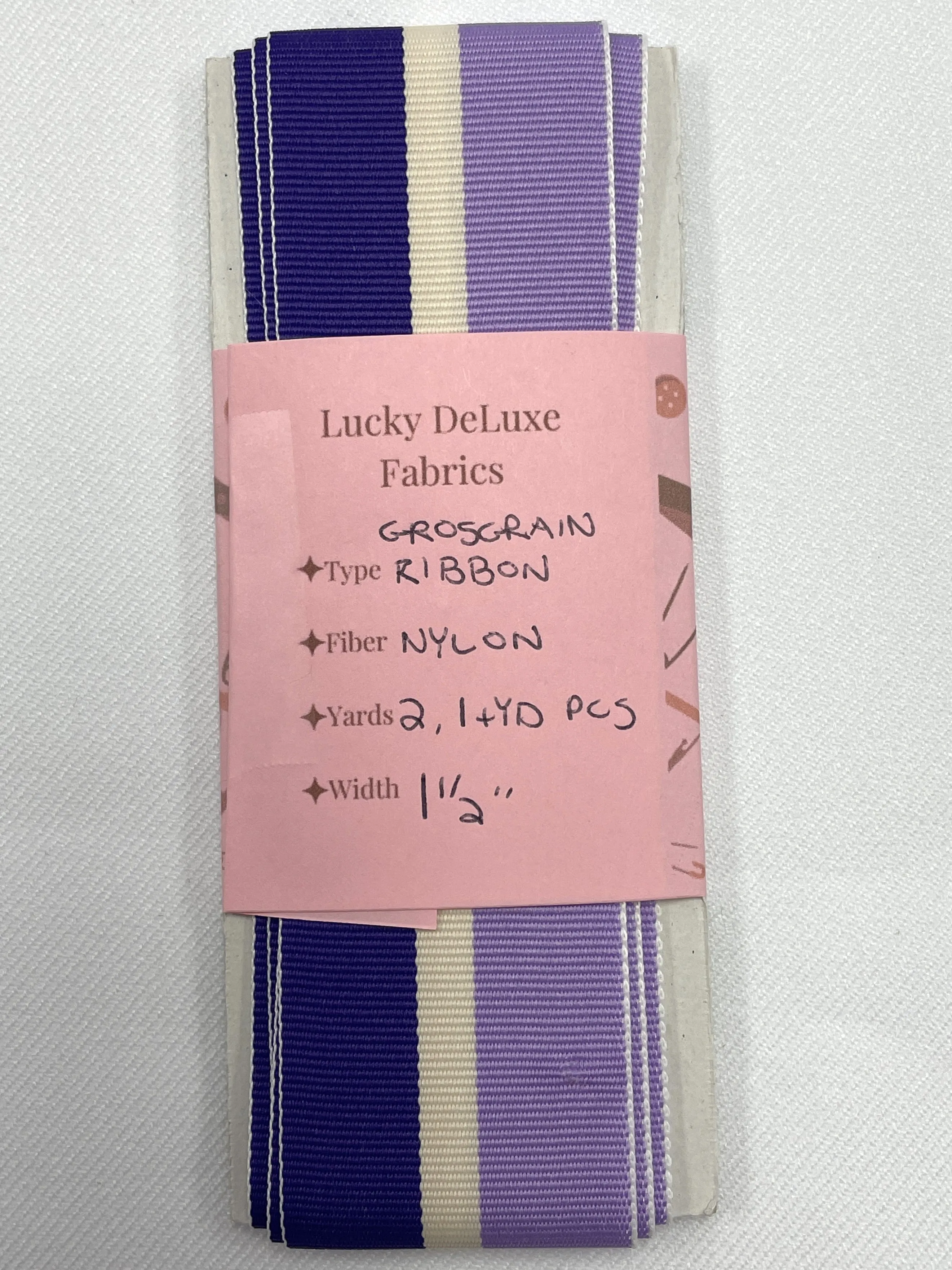 2  YD Polyester Grosgrain Yarn-Dyed Striped Ribbon - Purple, Lavender and Off White