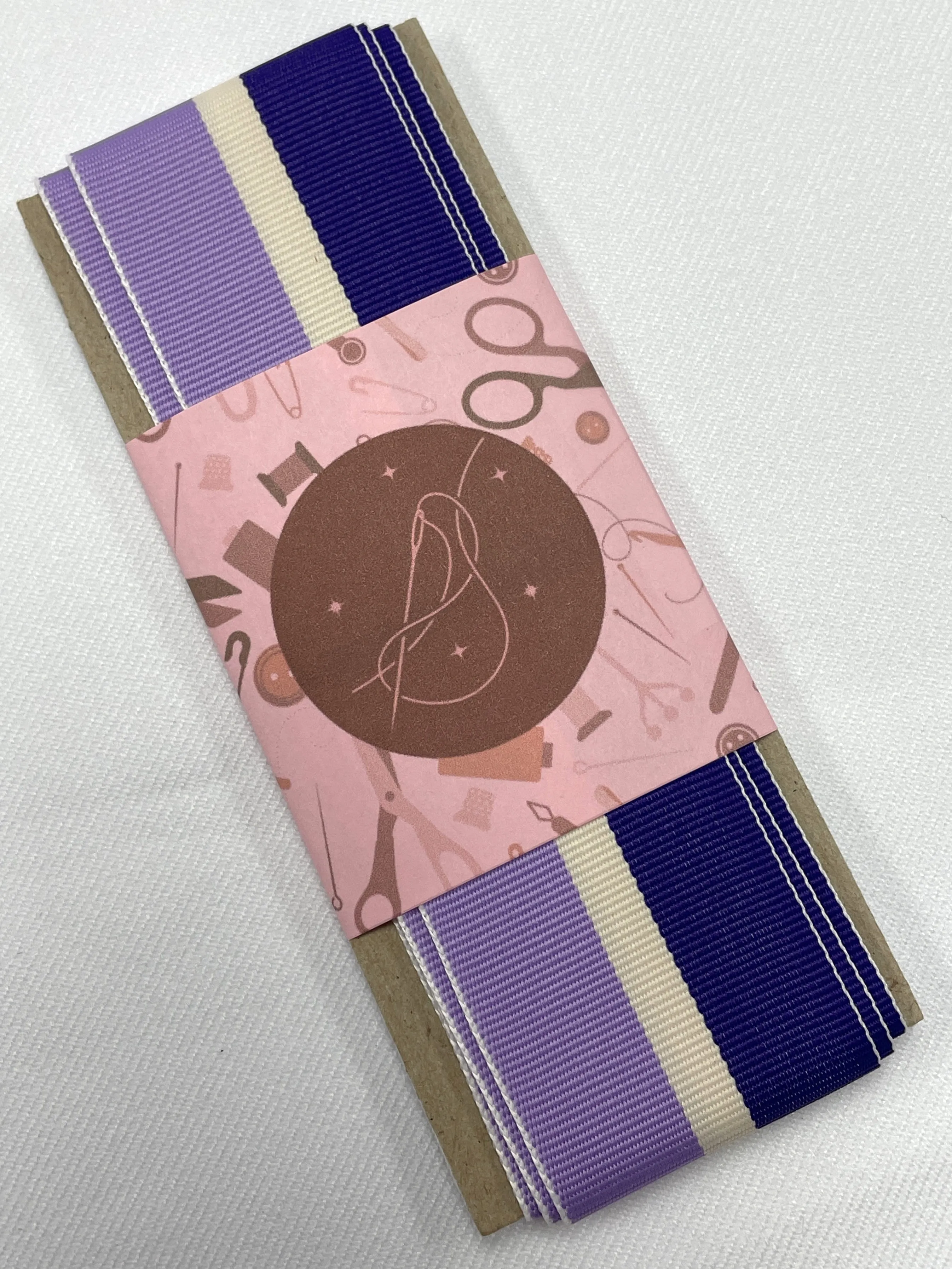 2  YD Polyester Grosgrain Yarn-Dyed Striped Ribbon - Purple, Lavender and Off White