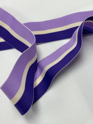 2  YD Polyester Grosgrain Yarn-Dyed Striped Ribbon - Purple, Lavender and Off White