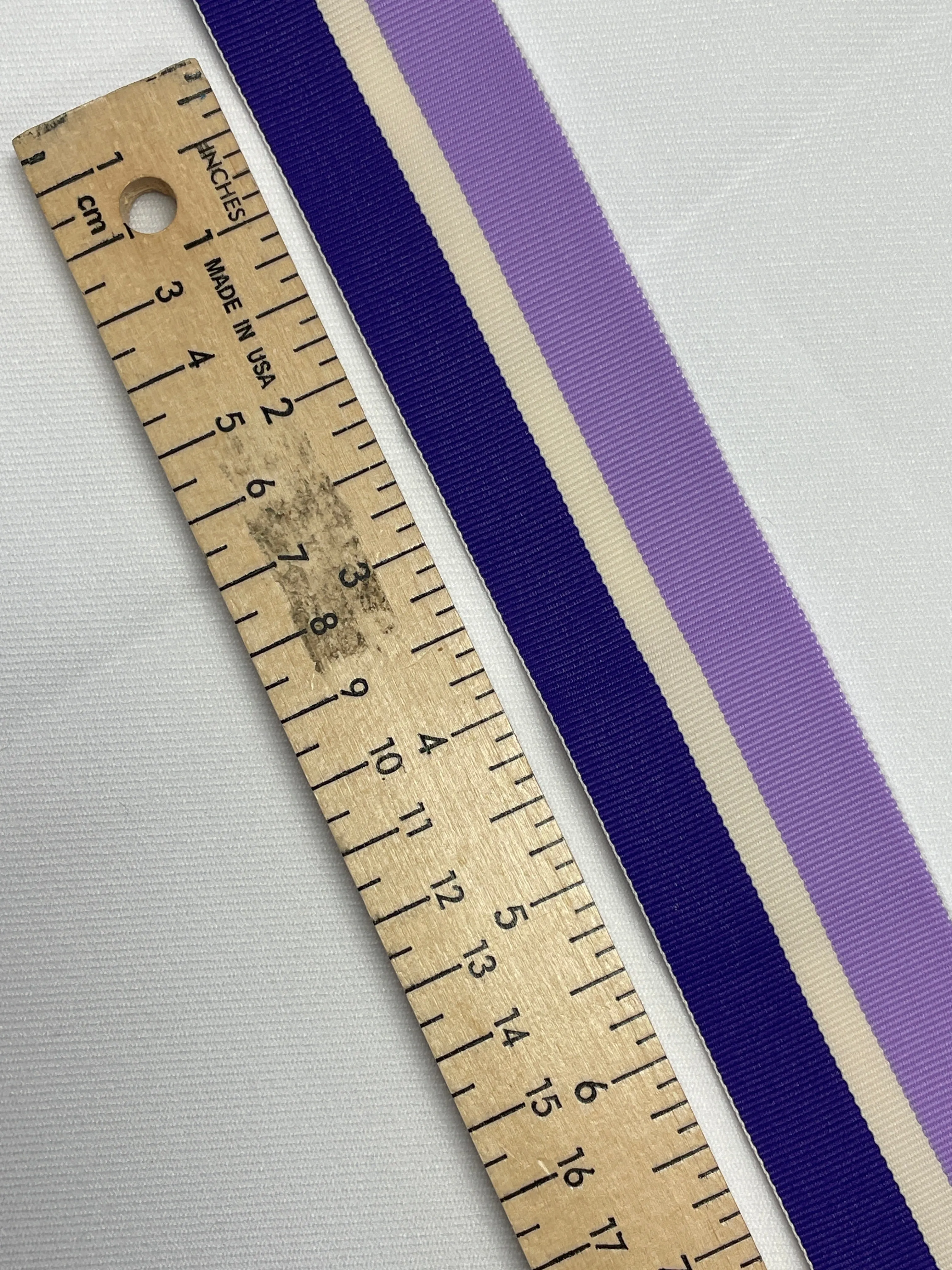 2  YD Polyester Grosgrain Yarn-Dyed Striped Ribbon - Purple, Lavender and Off White