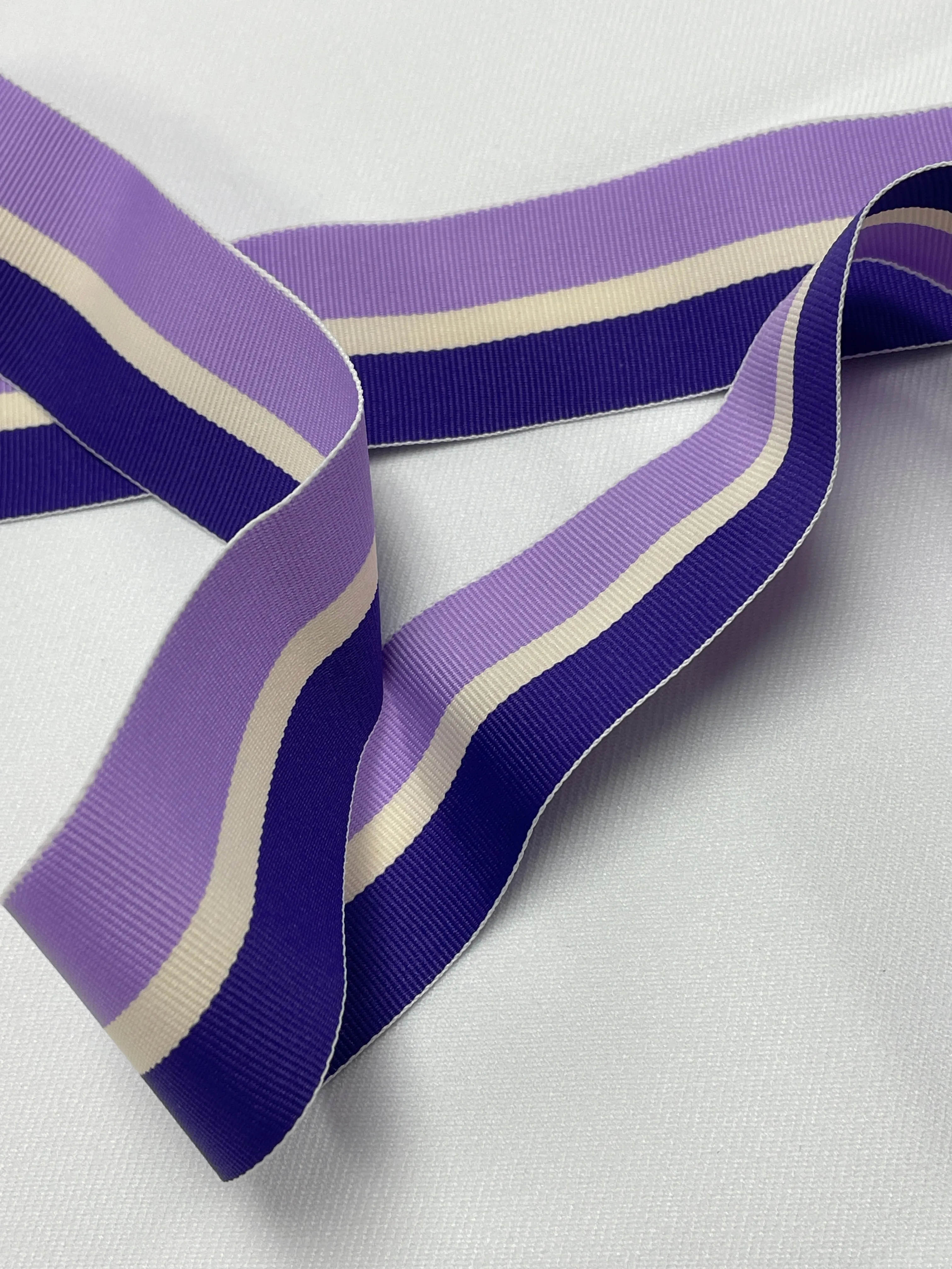 2  YD Polyester Grosgrain Yarn-Dyed Striped Ribbon - Purple, Lavender and Off White