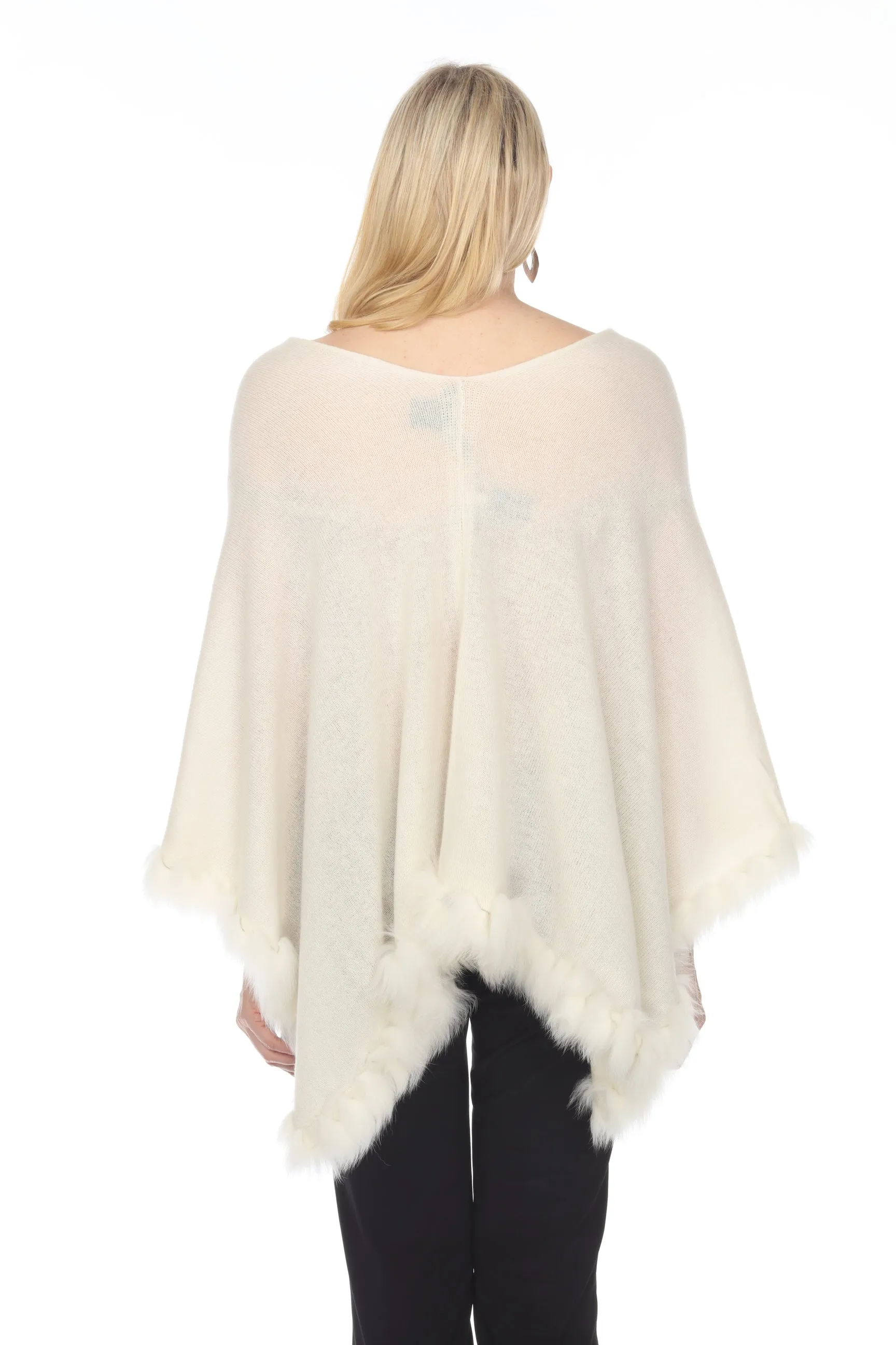 Alashan Luxe 100% Cashmere Flutter Fox Trim Topper Poncho LXF9317