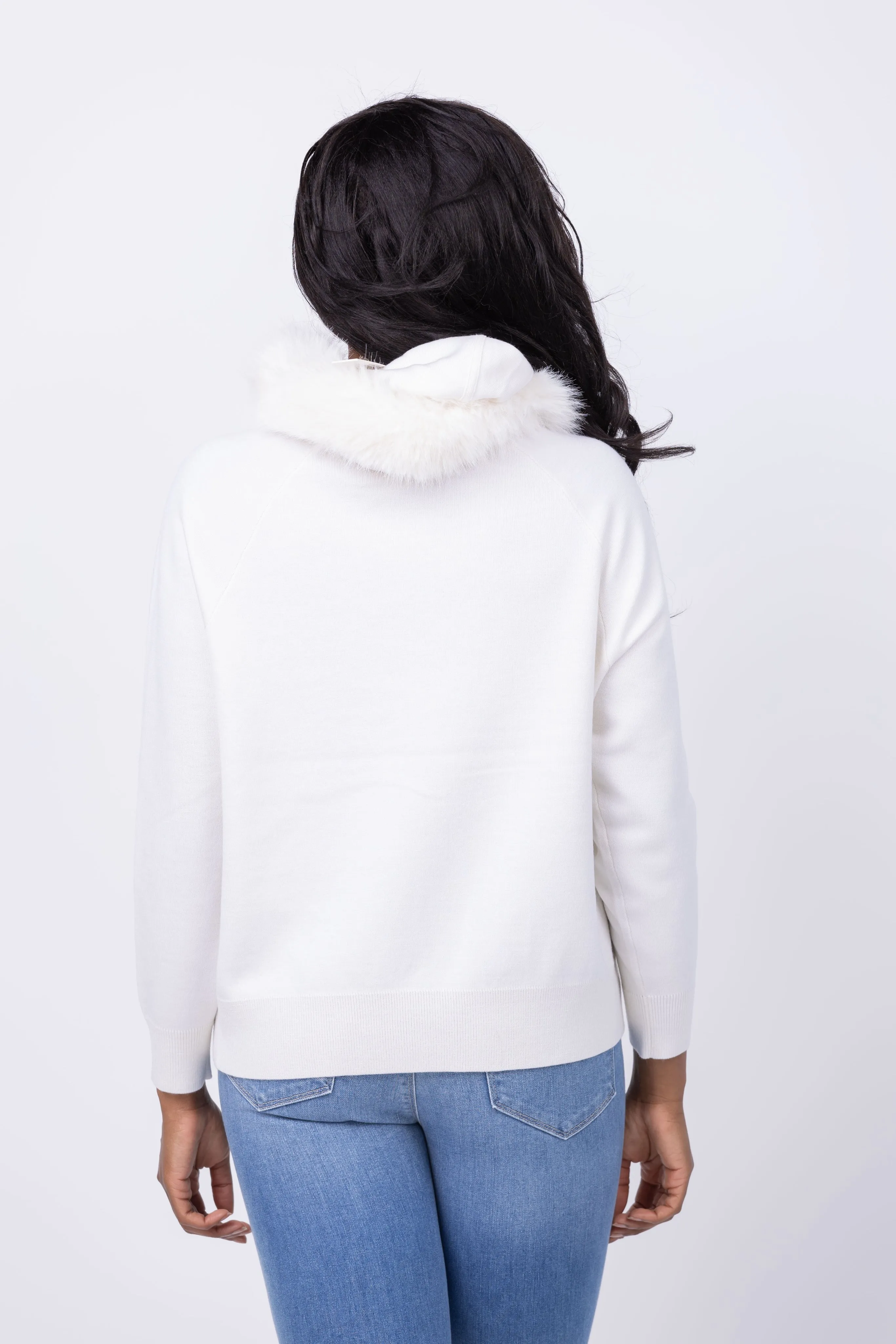 Alice   Olivia Oscar Hoodie with Faux Fur Trim in Ecru