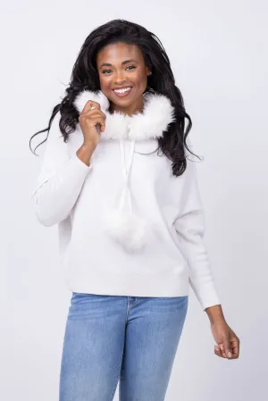 Alice   Olivia Oscar Hoodie with Faux Fur Trim in Ecru