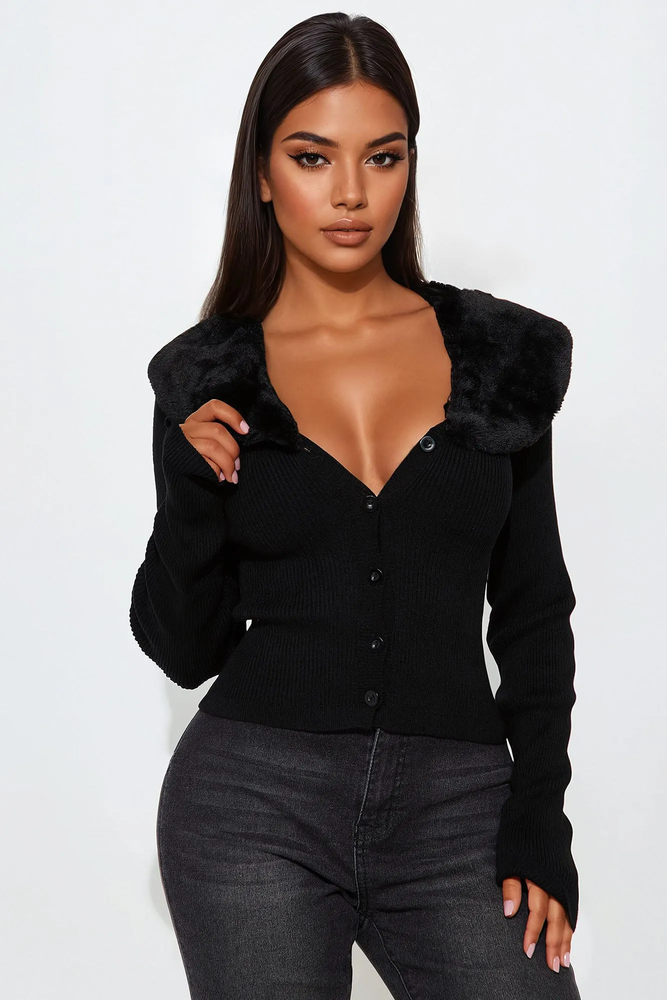 Aspen Chic Faux Fur Cardigan - Black