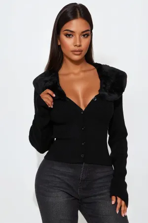 Aspen Chic Faux Fur Cardigan - Black