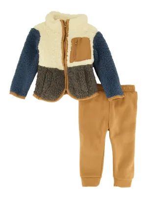 Baby Boys 12-24M Color Block Sherpa Jacket and Joggers