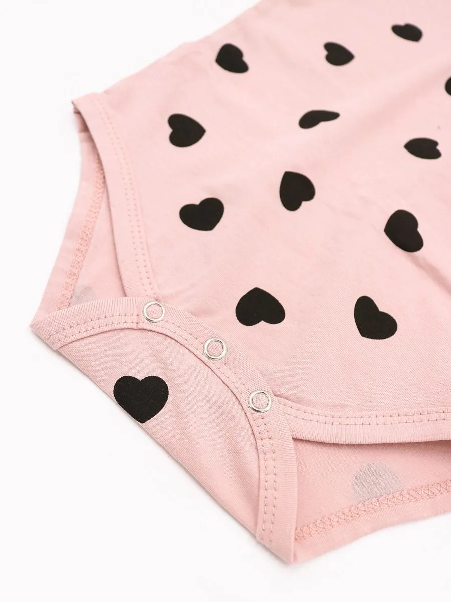 Baby Girls Bodysuit Clothing Outfits Set Love Heart Bodysuit Striped Pants Pink Bowknot Headband