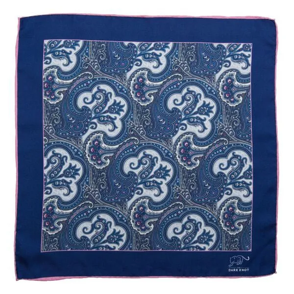 Berlin Paisley Silk Pocket Square, Blue / White