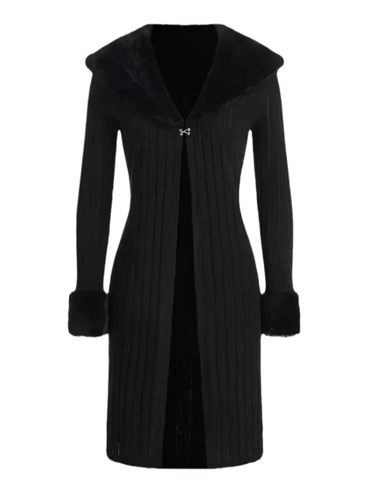 Black 1960s Fur Collar Cuffs Coat