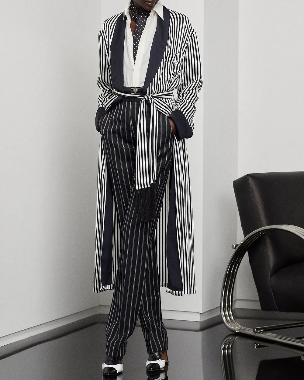 Black and White Stripe Kalpita Coat