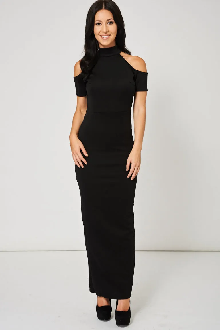 Black Maxi Bodycon Cold Shoulder Dress
