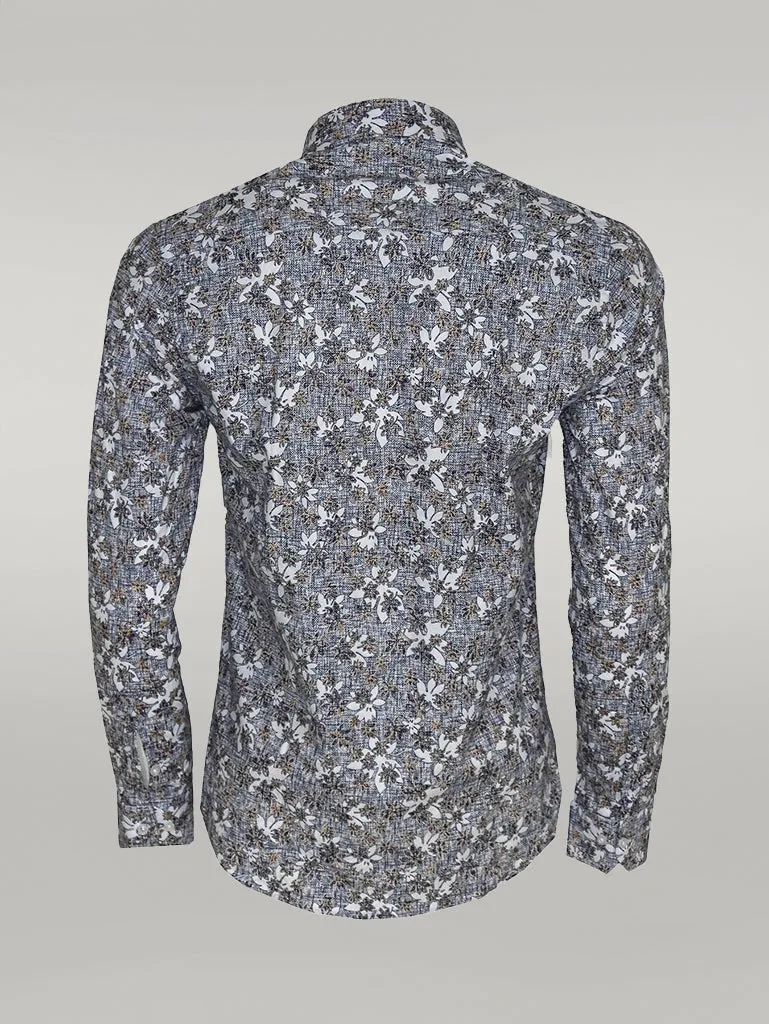 Bloom Patterned Grey Slim Fit Shirt - Wessi