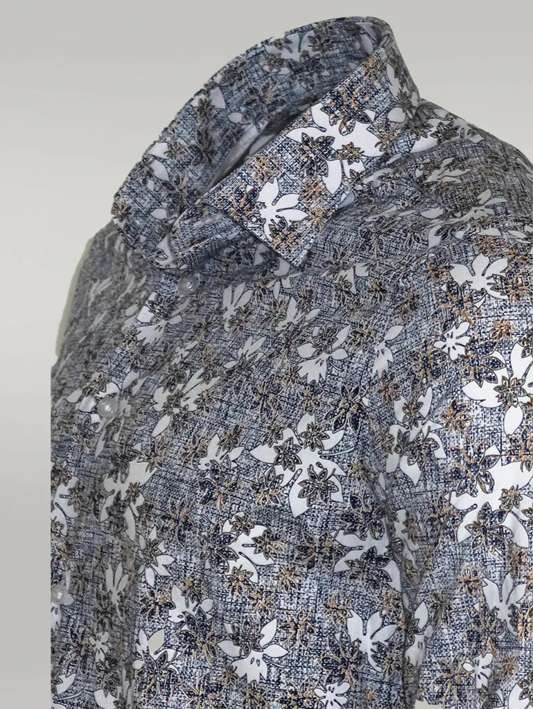 Bloom Patterned Grey Slim Fit Shirt - Wessi