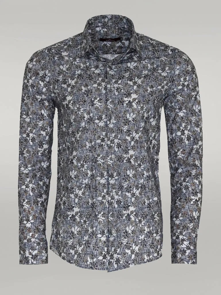 Bloom Patterned Grey Slim Fit Shirt - Wessi