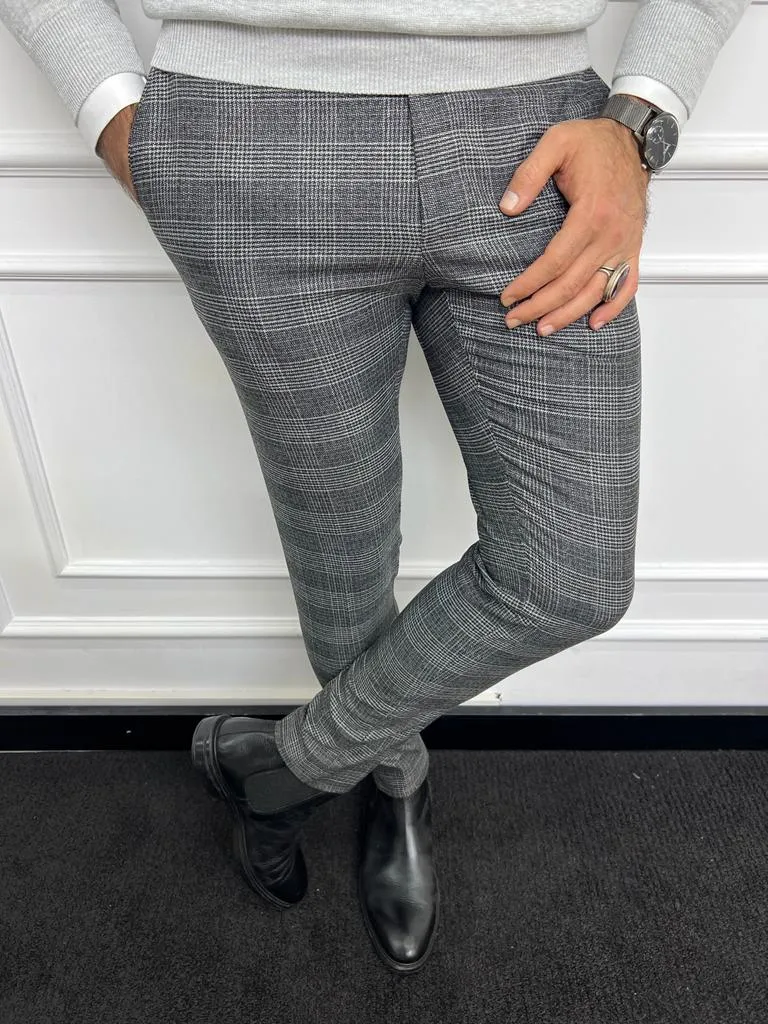 Bojoni Astoria Dark Gray Slim Fit Check Pants