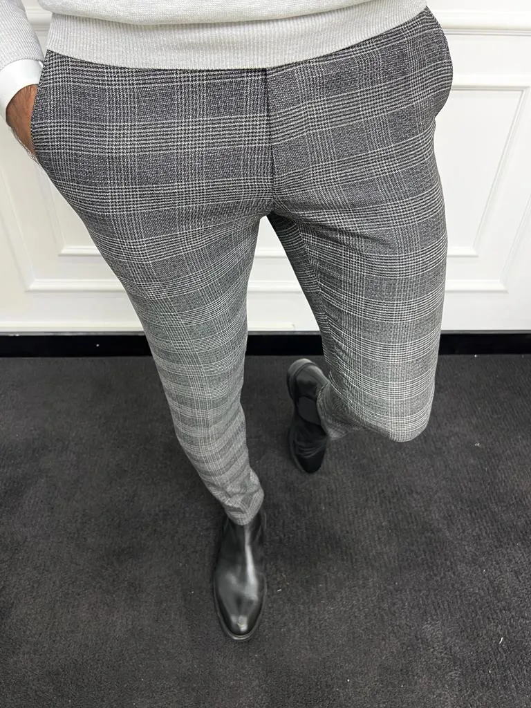 Bojoni Astoria Dark Gray Slim Fit Check Pants
