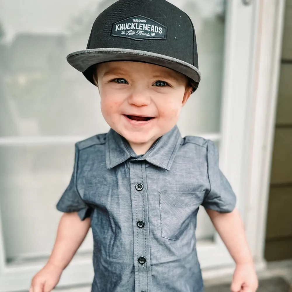 Born to Love Boy's Grey Button Down Short Sleeve Shirt