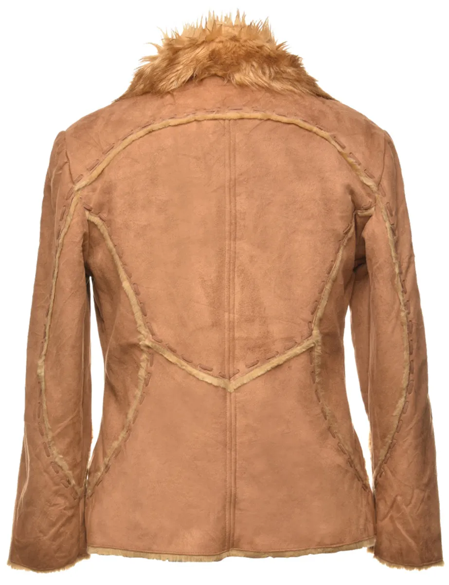 Brown Faux Shearling Y2K Coat - M