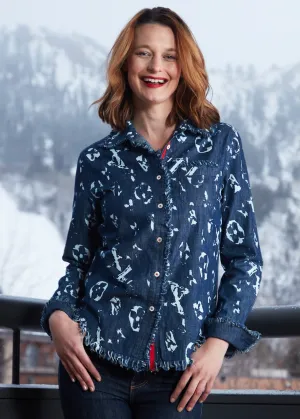 Cape Cod Frayed Shirt - Blurred Letters In Denim