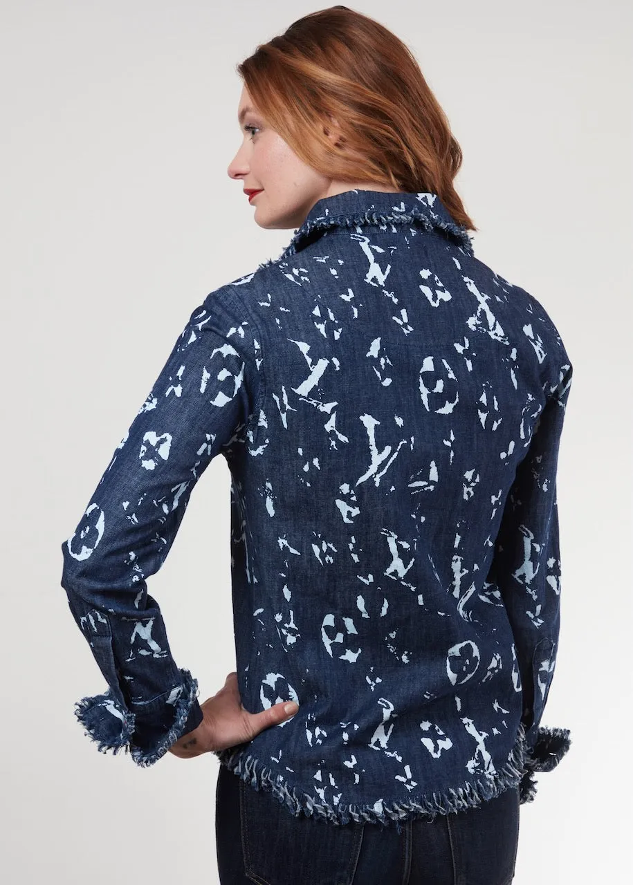 Cape Cod Frayed Shirt - Blurred Letters In Denim