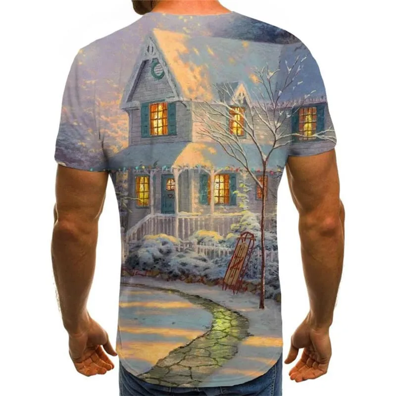 Christmas T-shirt Men Snowman Tshirt Printed New Year Tshirts Casual Tree Tshirts Novelty