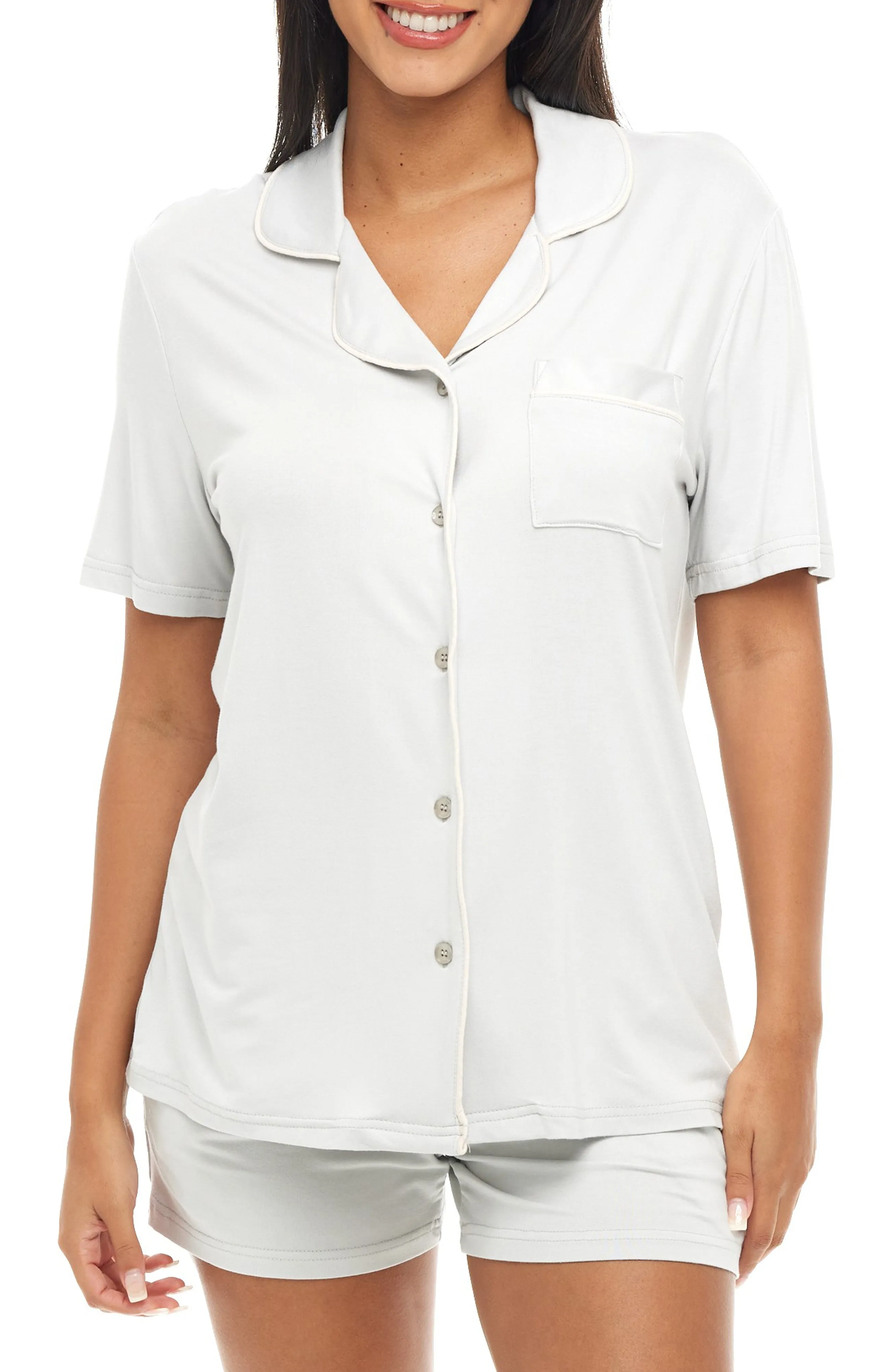 Classic Knit Pajamas Set with Pockets, Short Sleeves, Lightweight Shorts and Pajama Top