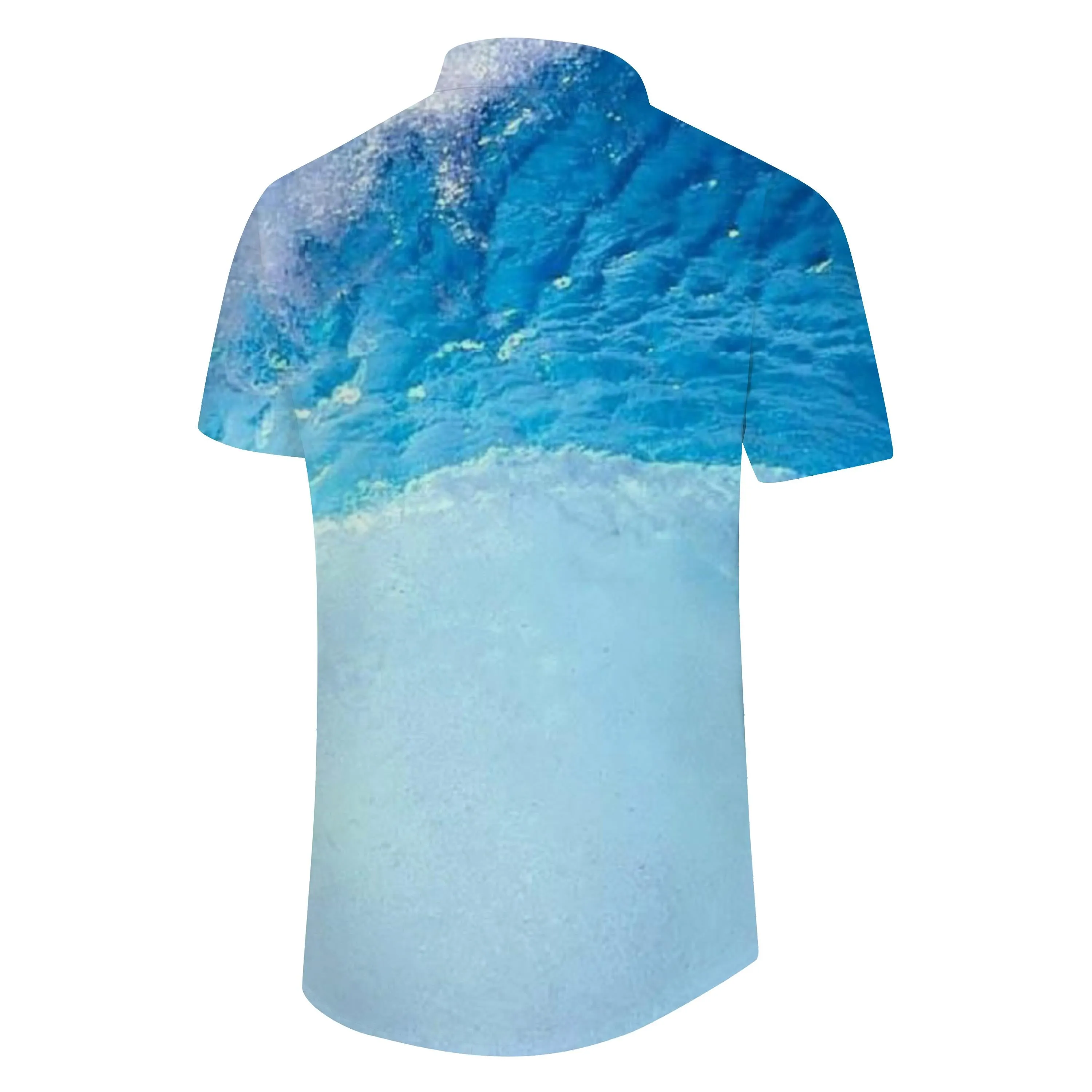 Clear ocean street loose Hawaiian men's short-sleeved 3d print pattern button-down beach shirt gradient color