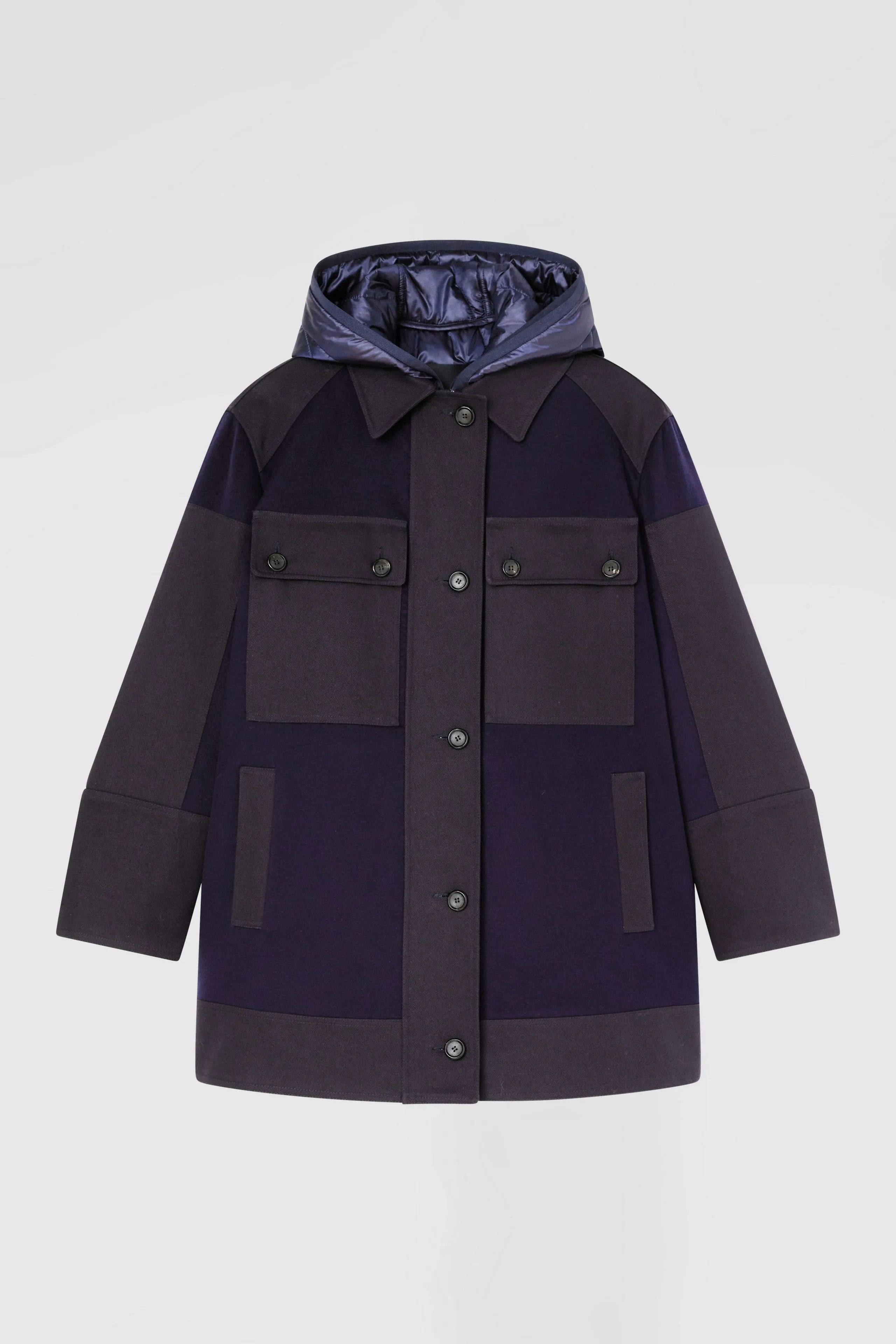 Coat with inner hooded padded jacket