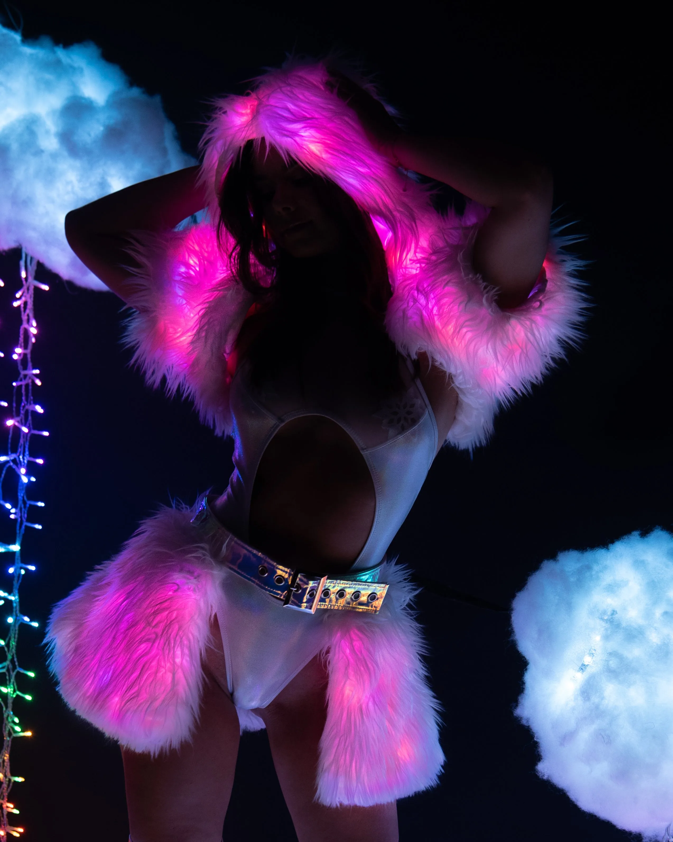 Confetti LED White Fur Belted Skirt