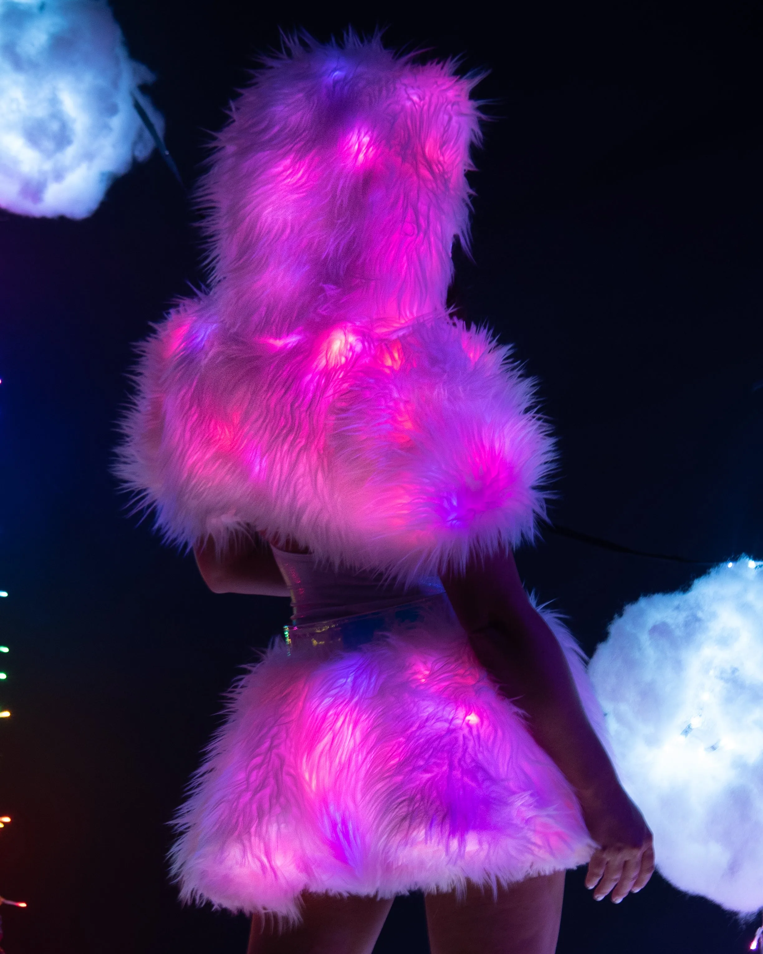 Confetti LED White Fur Belted Skirt