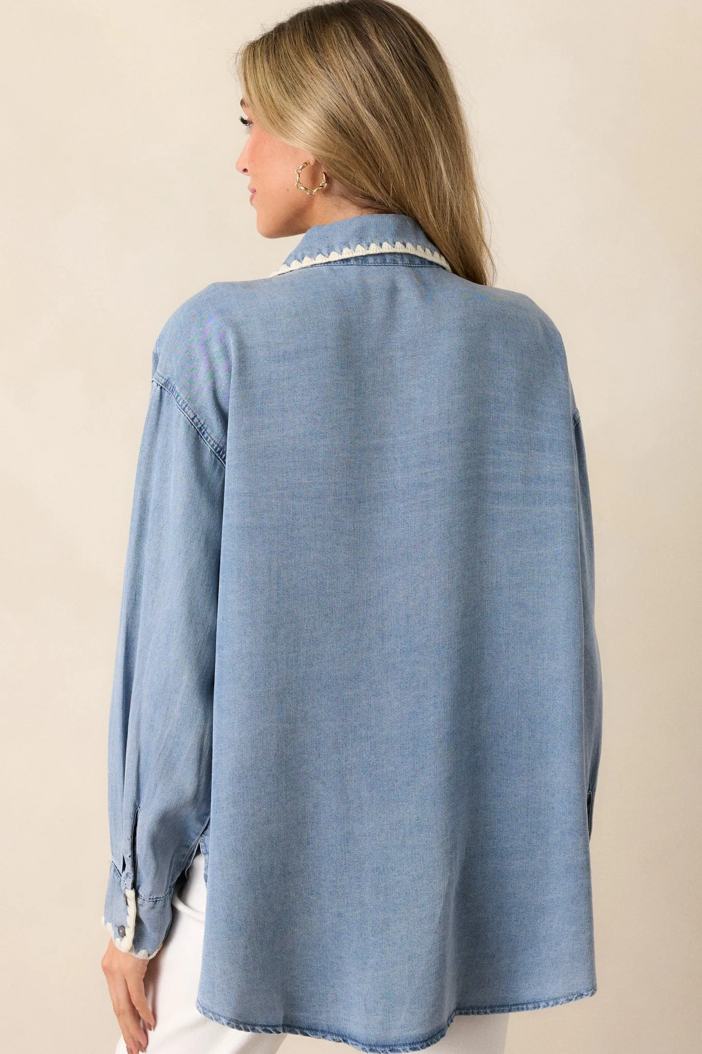 Cool Breezes Light Chambray Button Front Top