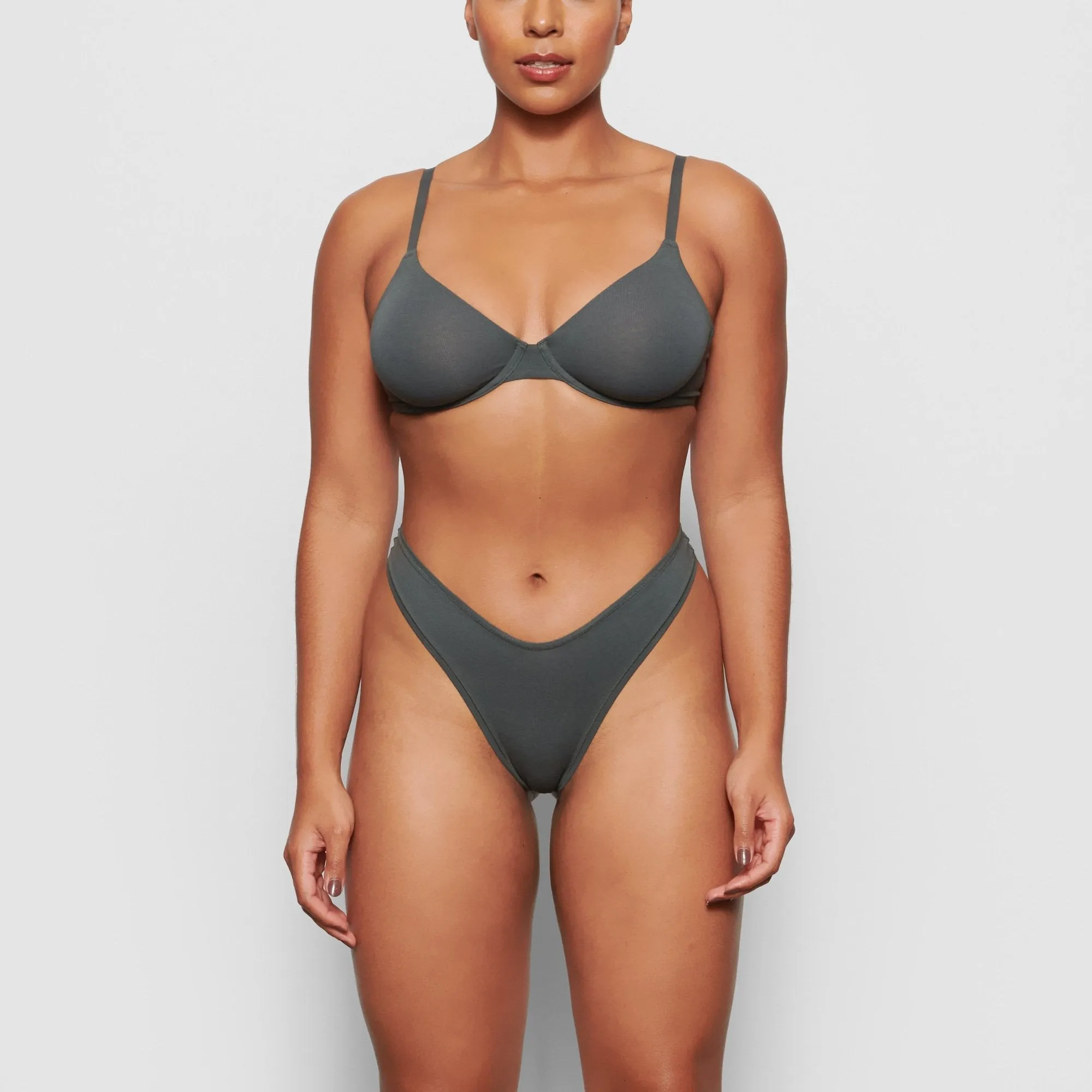 COTTON JERSEY DIPPED THONG | DEEP SEA