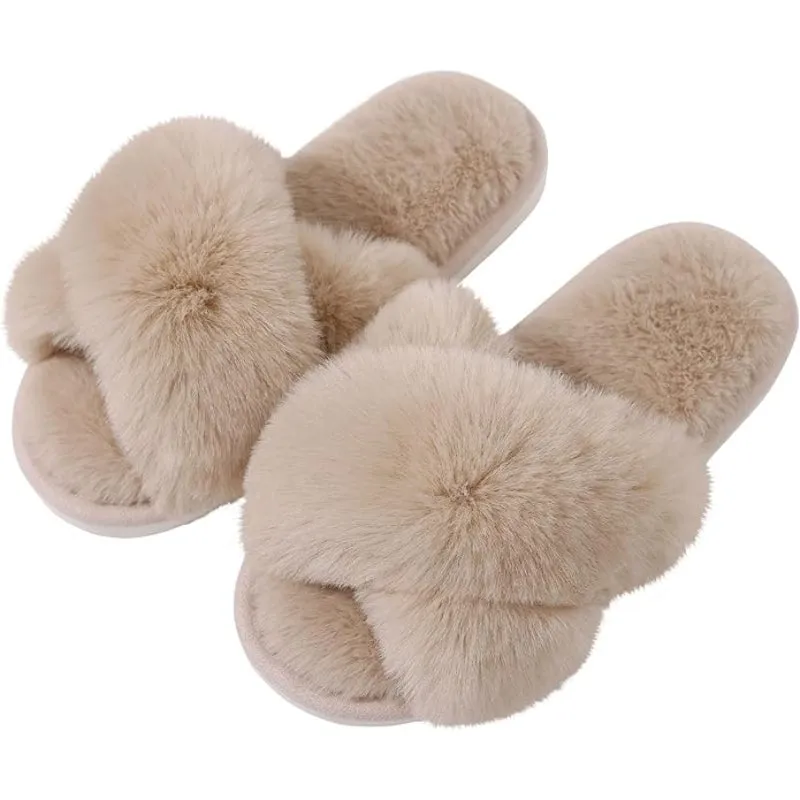 Cross Band Plush Memory Foam Slippers
