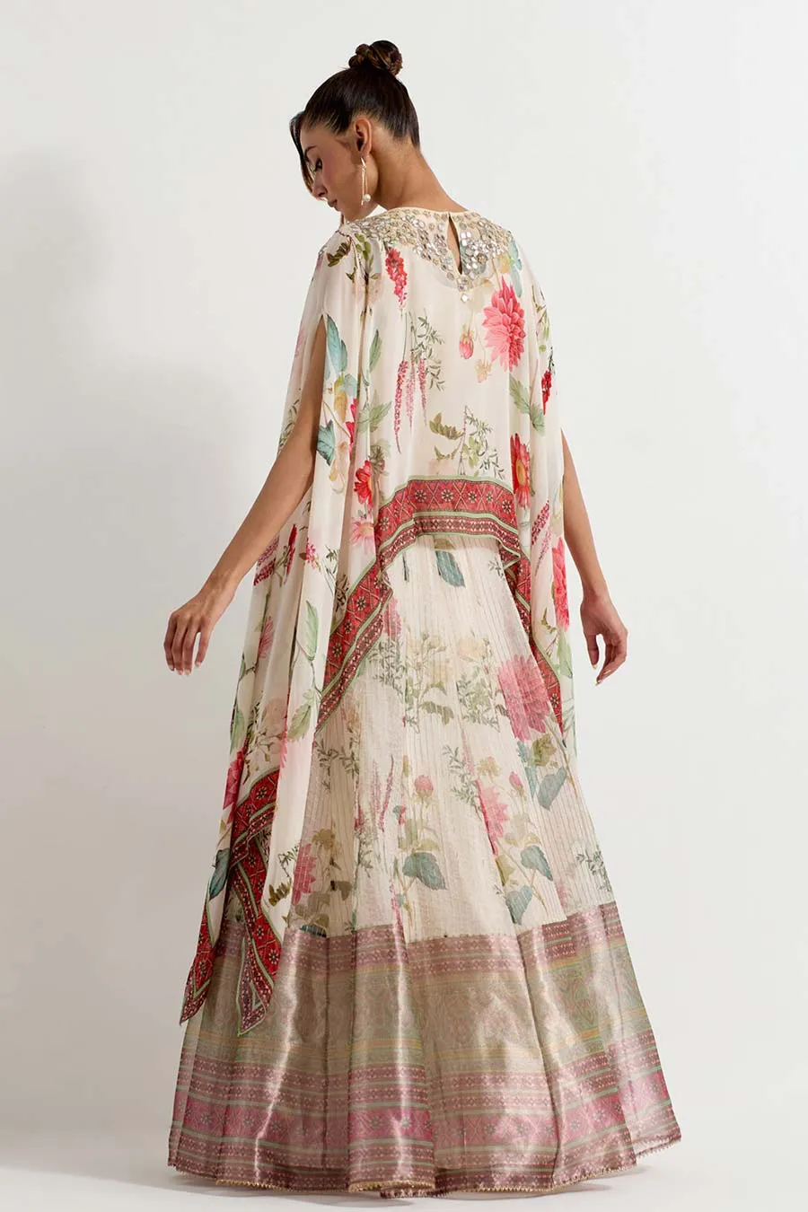 Daisy Embroidered Cape & Lehenga Skirt Set