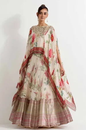 Daisy Embroidered Cape & Lehenga Skirt Set
