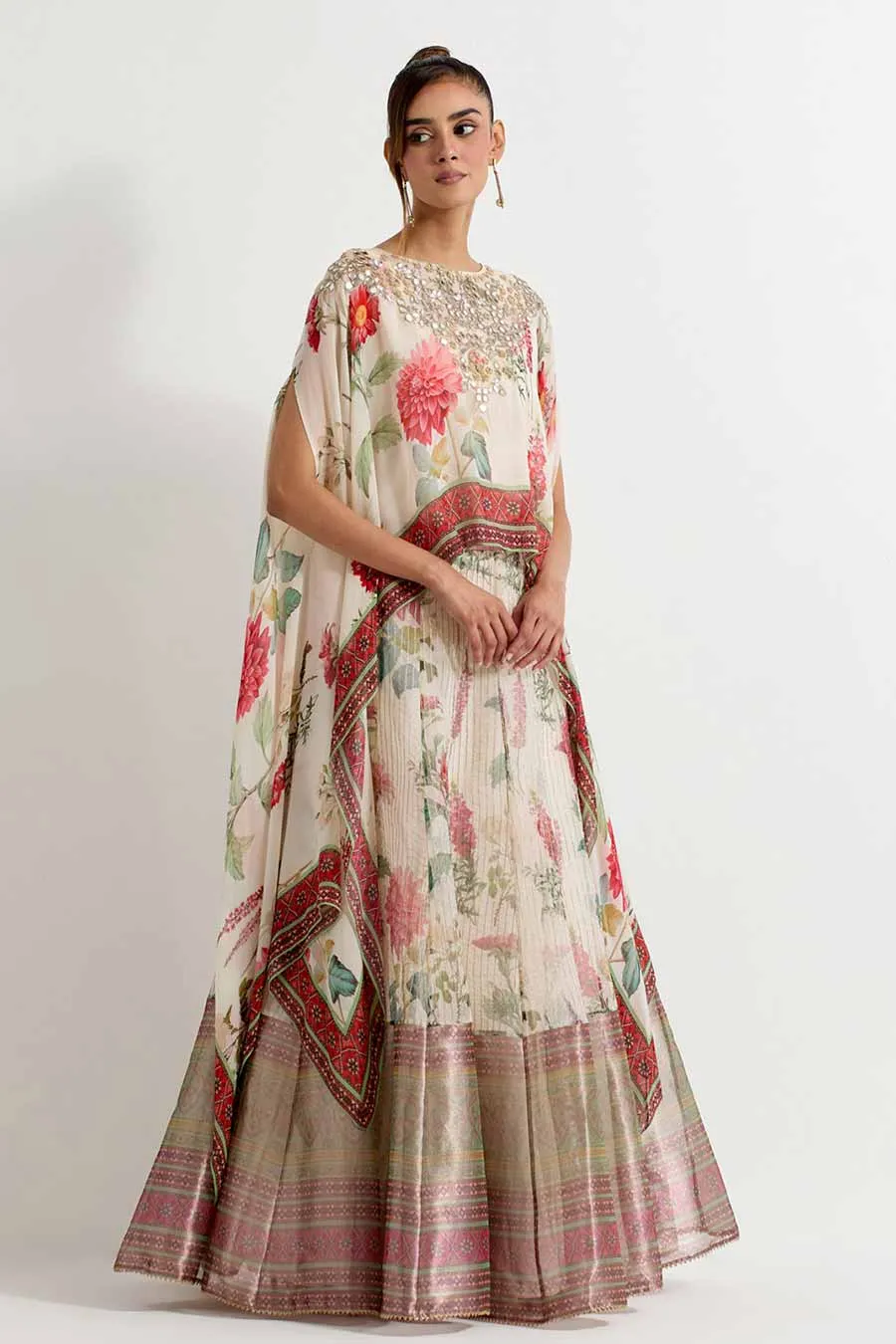 Daisy Embroidered Cape & Lehenga Skirt Set