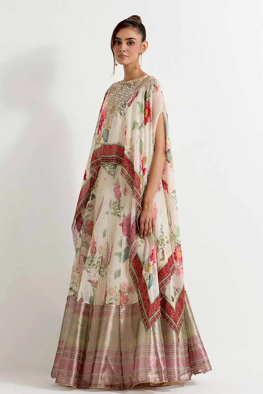 Daisy Embroidered Cape & Lehenga Skirt Set