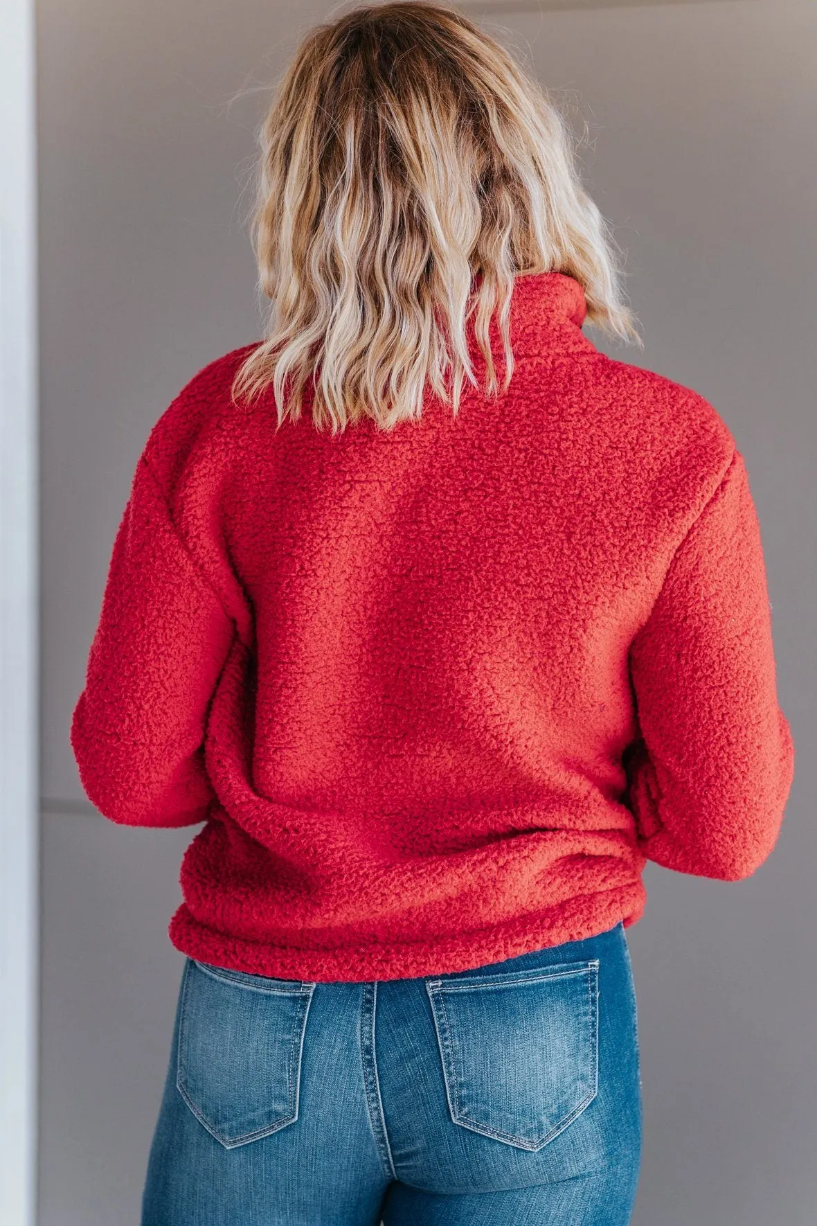 *DEAL* You Are Strong Faux Fur 1/4 Zip Up Sweater Top in Red