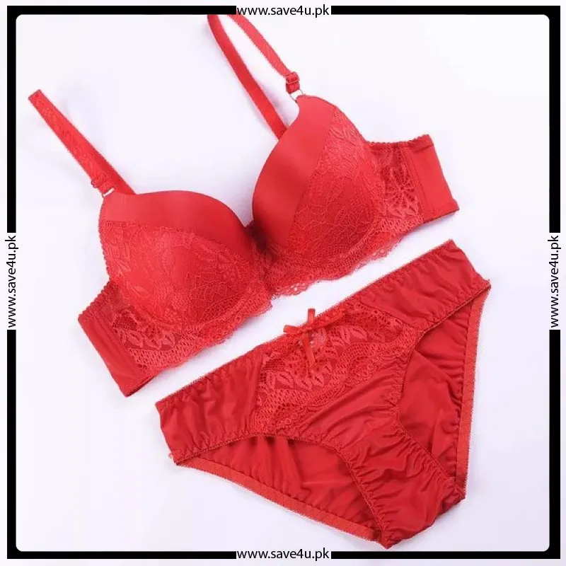 Double Padded Lace Trim Design Bra Set