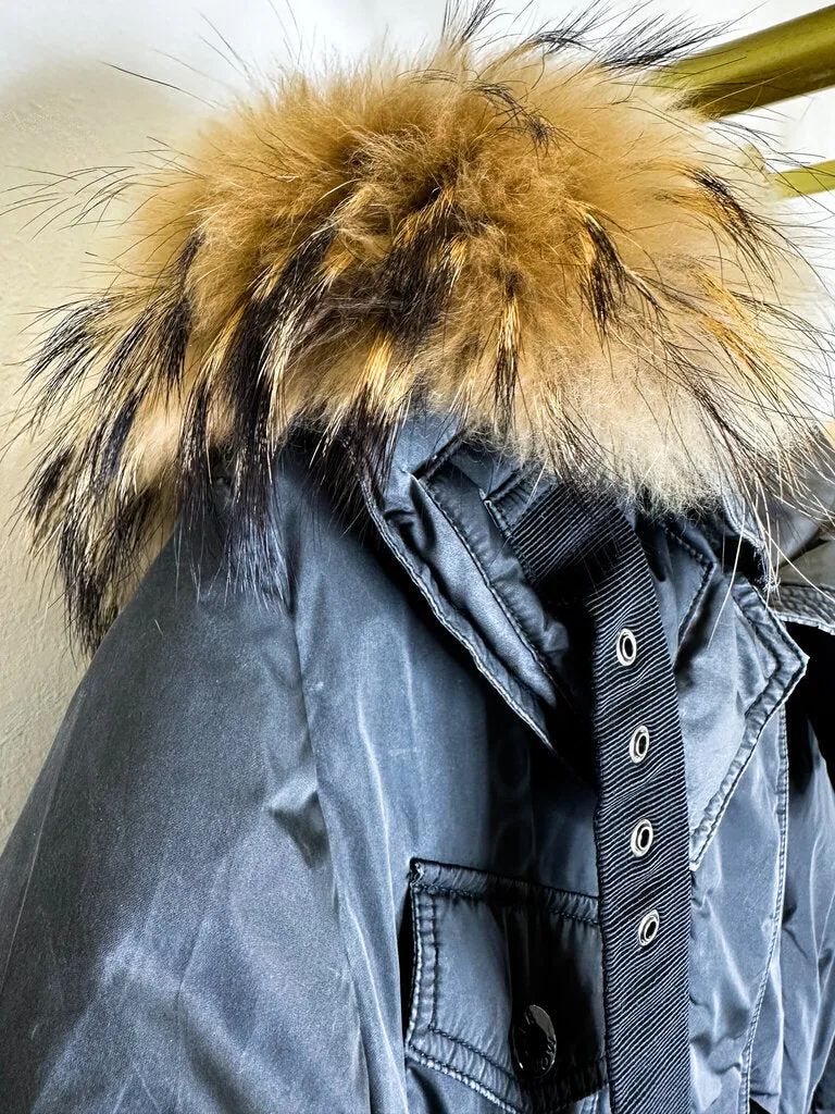 Down Puffer Coat with Fur Collar