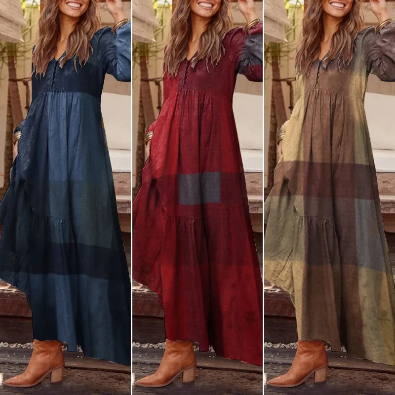 Elegant V-Neck Maxi Sundress: Women's Spring Casual Dress with Ruffle Details