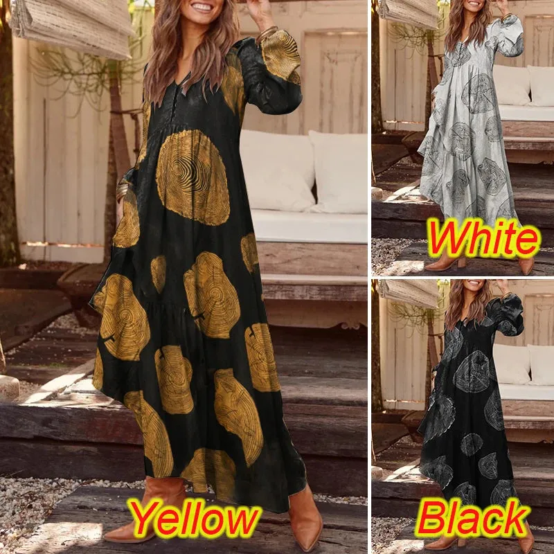 Elegant V-Neck Maxi Sundress: Women's Spring Casual Dress with Ruffle Details