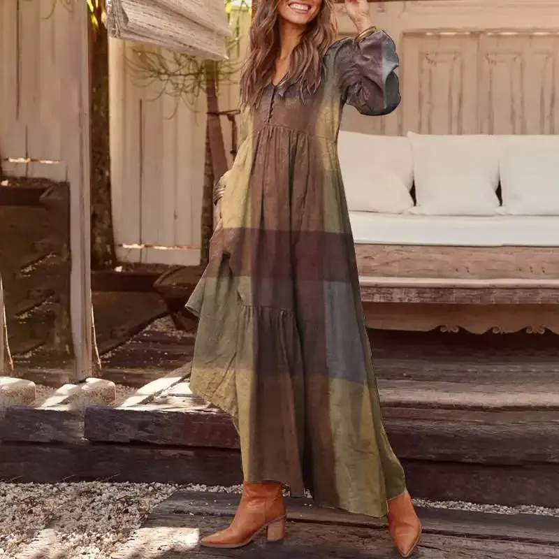 Elegant V-Neck Maxi Sundress: Women's Spring Casual Dress with Ruffle Details