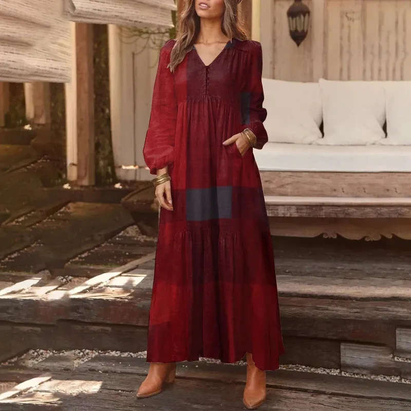 Elegant V-Neck Maxi Sundress: Women's Spring Casual Dress with Ruffle Details