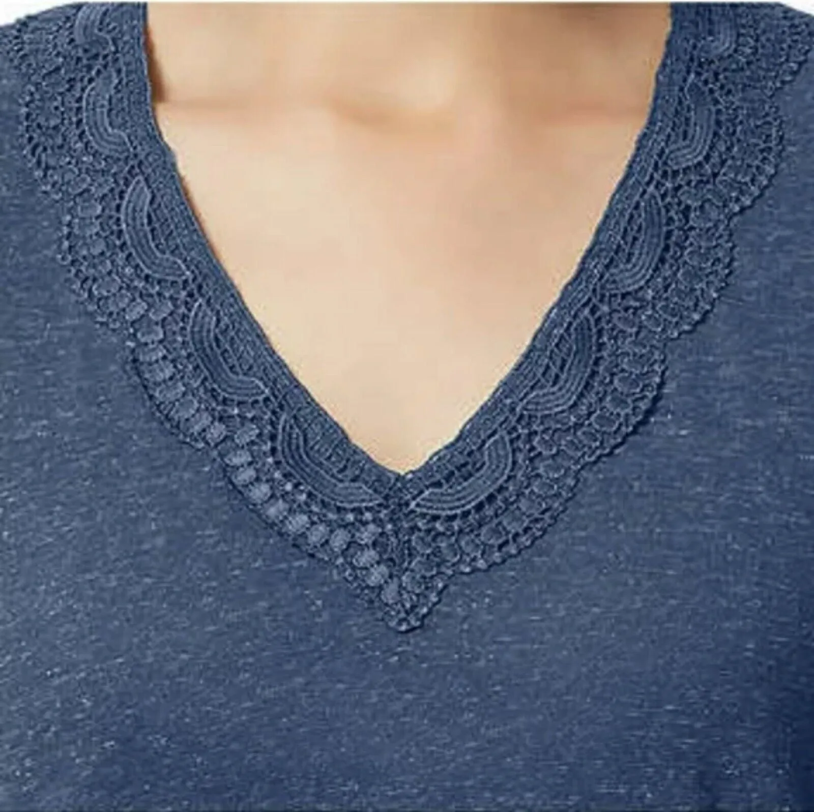 Ella Moss Women's Super Soft Lightweight V-Neck Lace T-Shirt Top