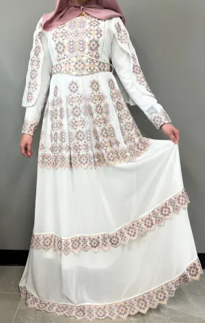 Embroidered Cape Thobe Dress - White